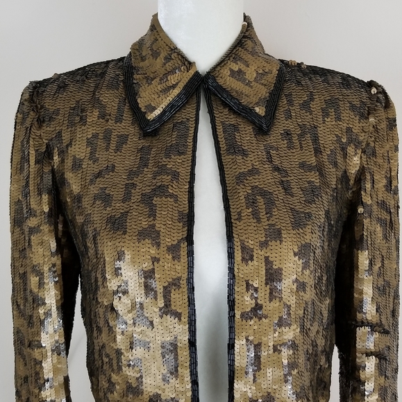 SOLD ❌ VTG 90s Silk Sequin Leopard Cropped Blazer - Picture 2 of 10
